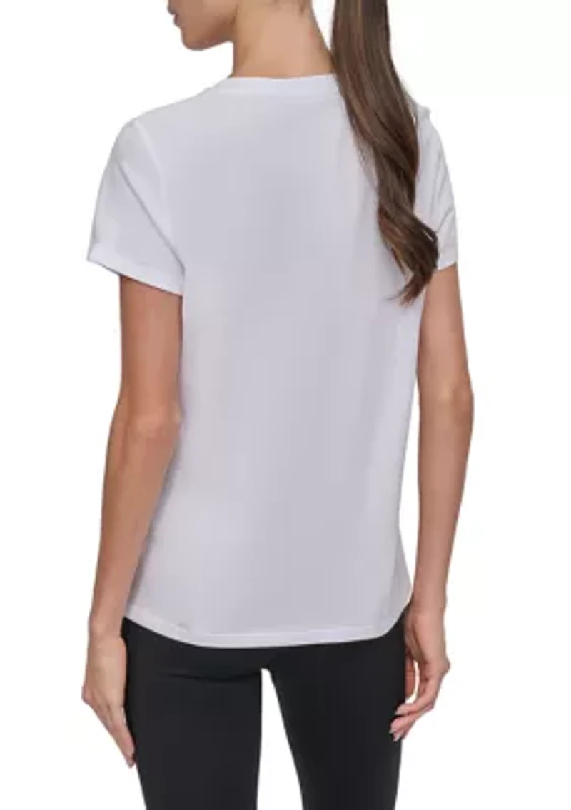 Solid V-Neck T-Shirt with Embroidered Logo