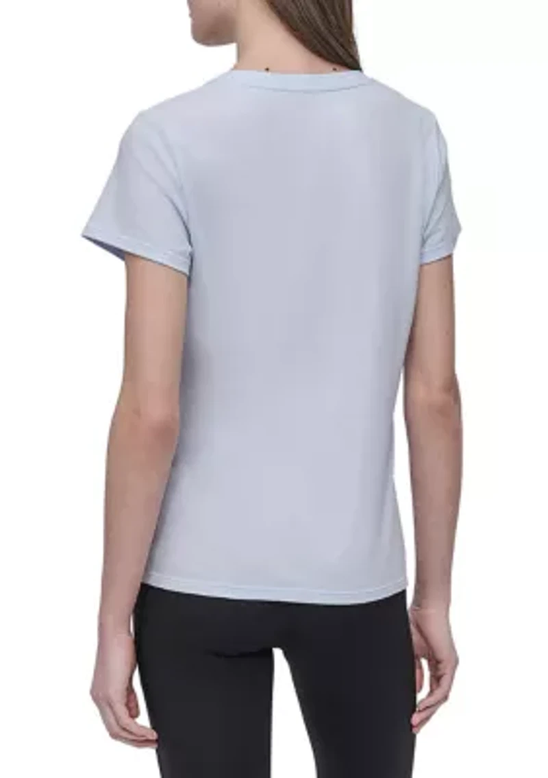 Solid V-Neck T-Shirt with Embroidered Logo