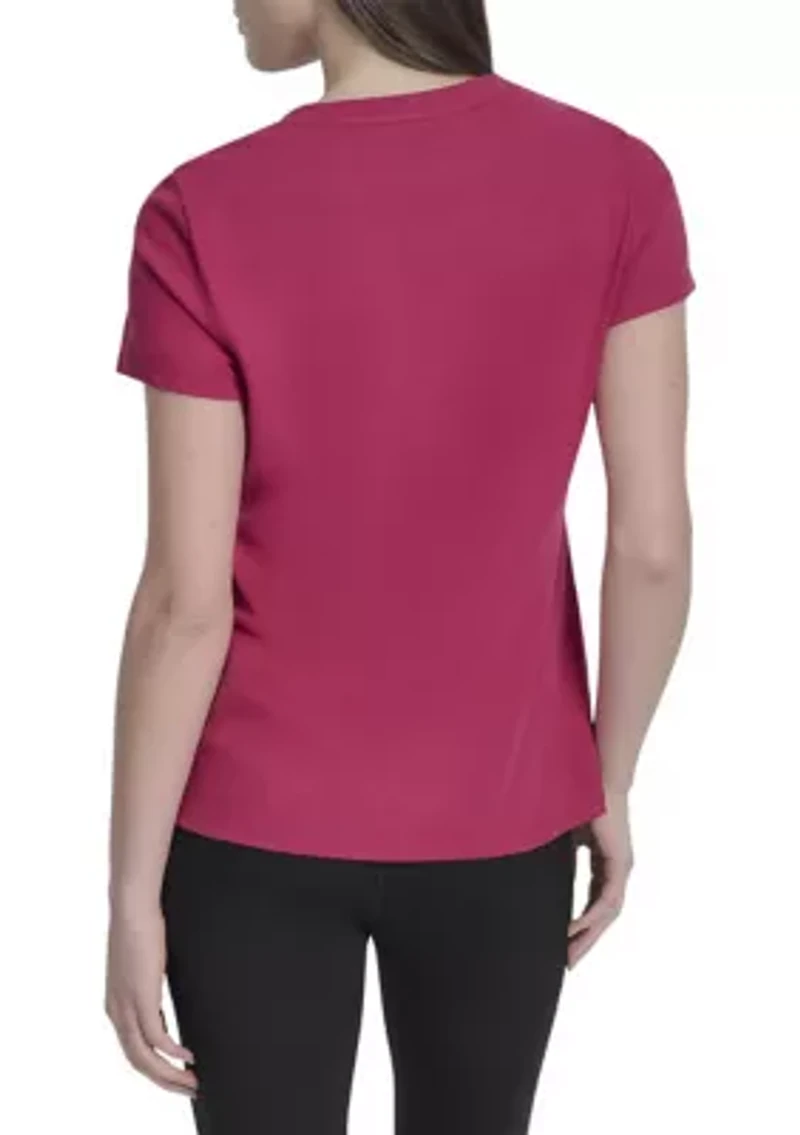 Solid V-Neck T-Shirt with Embroidered Logo