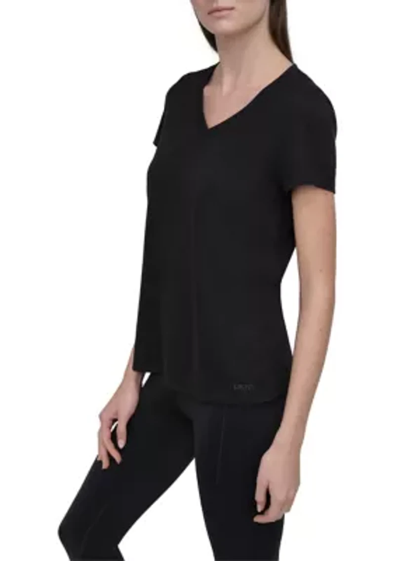 Solid V-Neck T-Shirt with Embroidered Logo