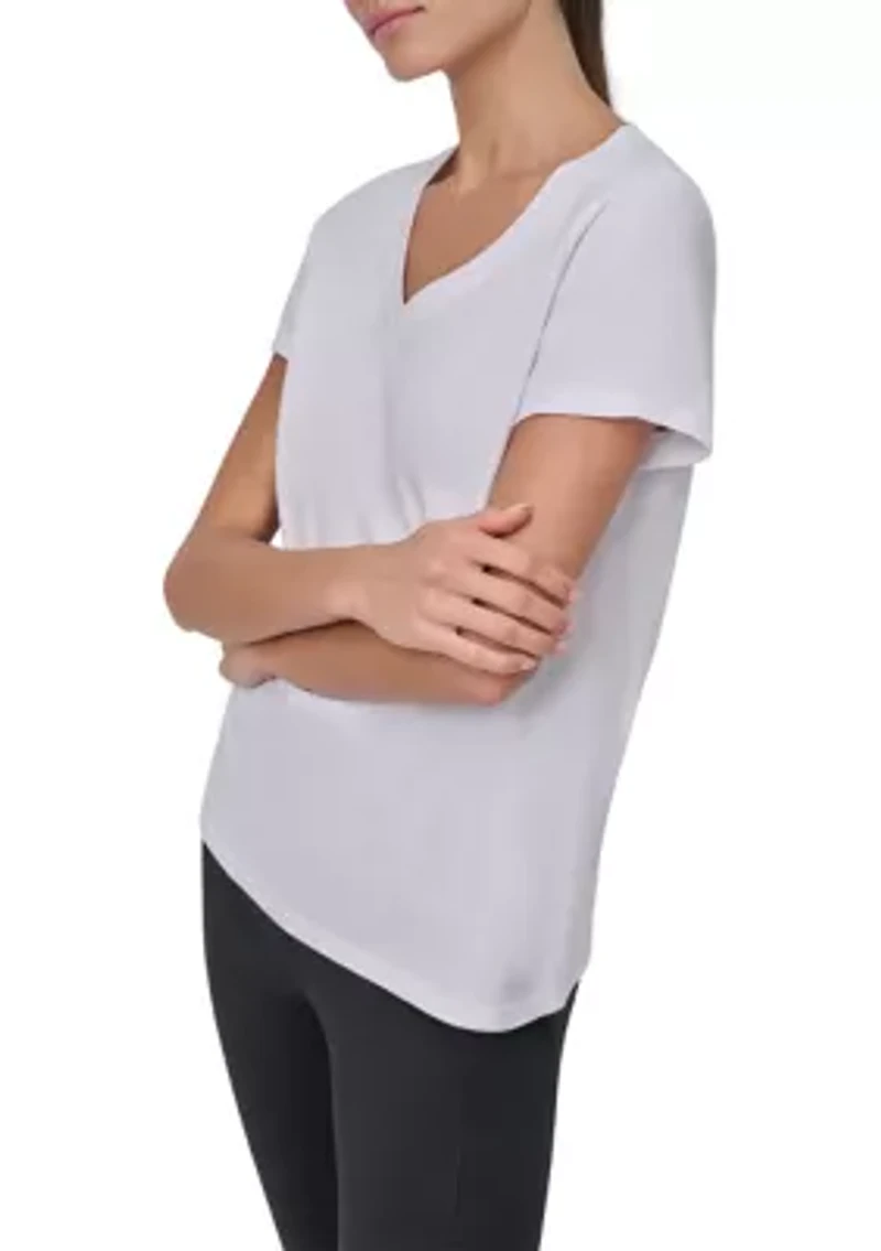 Solid V-Neck T-Shirt with Embroidered Logo