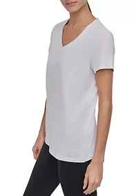 Solid V-Neck T-Shirt with Embroidered Logo