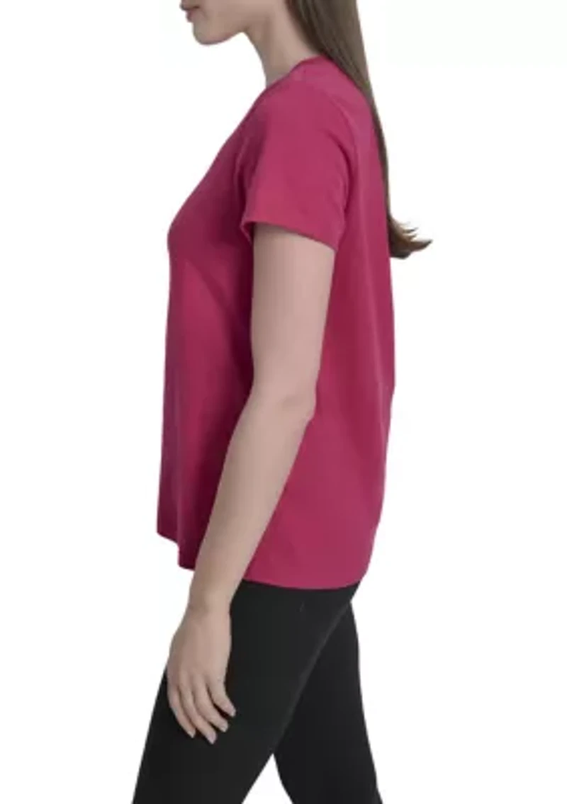 Solid V-Neck T-Shirt with Embroidered Logo