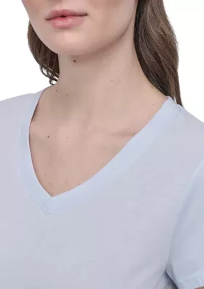 Solid V-Neck T-Shirt with Embroidered Logo