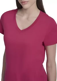 Solid V-Neck T-Shirt with Embroidered Logo