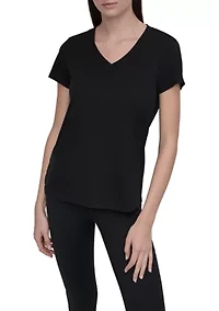 Solid V-Neck T-Shirt with Embroidered Logo