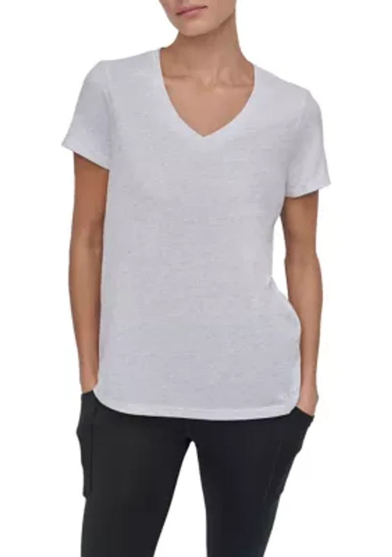 Solid V-Neck T-Shirt with Embroidered Logo
