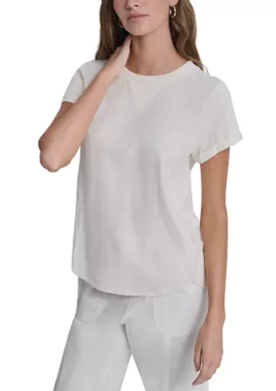 Women's Slub Jersey Roll Sleeve Shirt with V-Inset