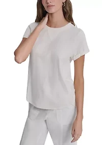 Women's Slub Jersey Roll Sleeve Shirt with V-Inset