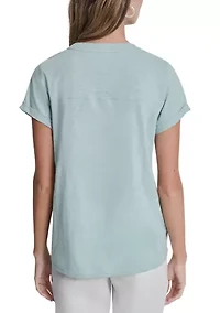 Women's Slub Jersey Roll Sleeve Shirt with V-Inset