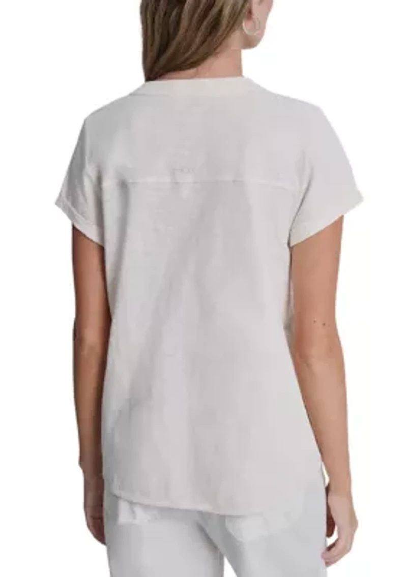 Women's Slub Jersey Roll Sleeve Shirt with V-Inset