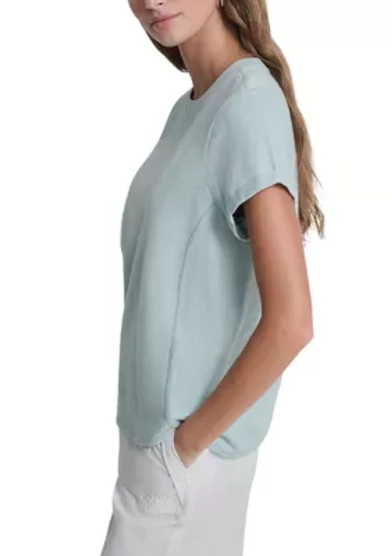 Women's Slub Jersey Roll Sleeve Shirt with V-Inset