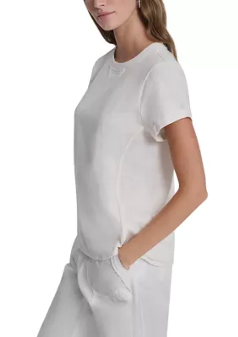 Women's Slub Jersey Roll Sleeve Shirt with V-Inset