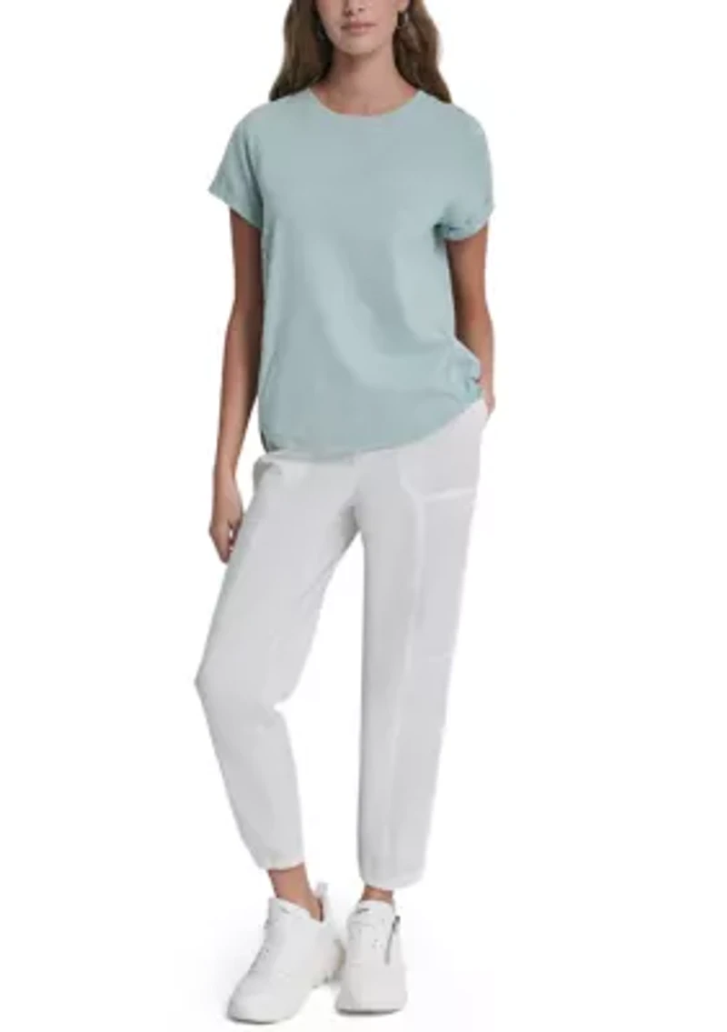 Women's Slub Jersey Roll Sleeve Shirt with V-Inset