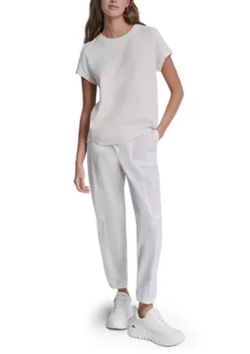 Women's Slub Jersey Roll Sleeve Shirt with V-Inset