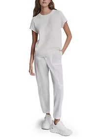 Women's Slub Jersey Roll Sleeve Shirt with V-Inset