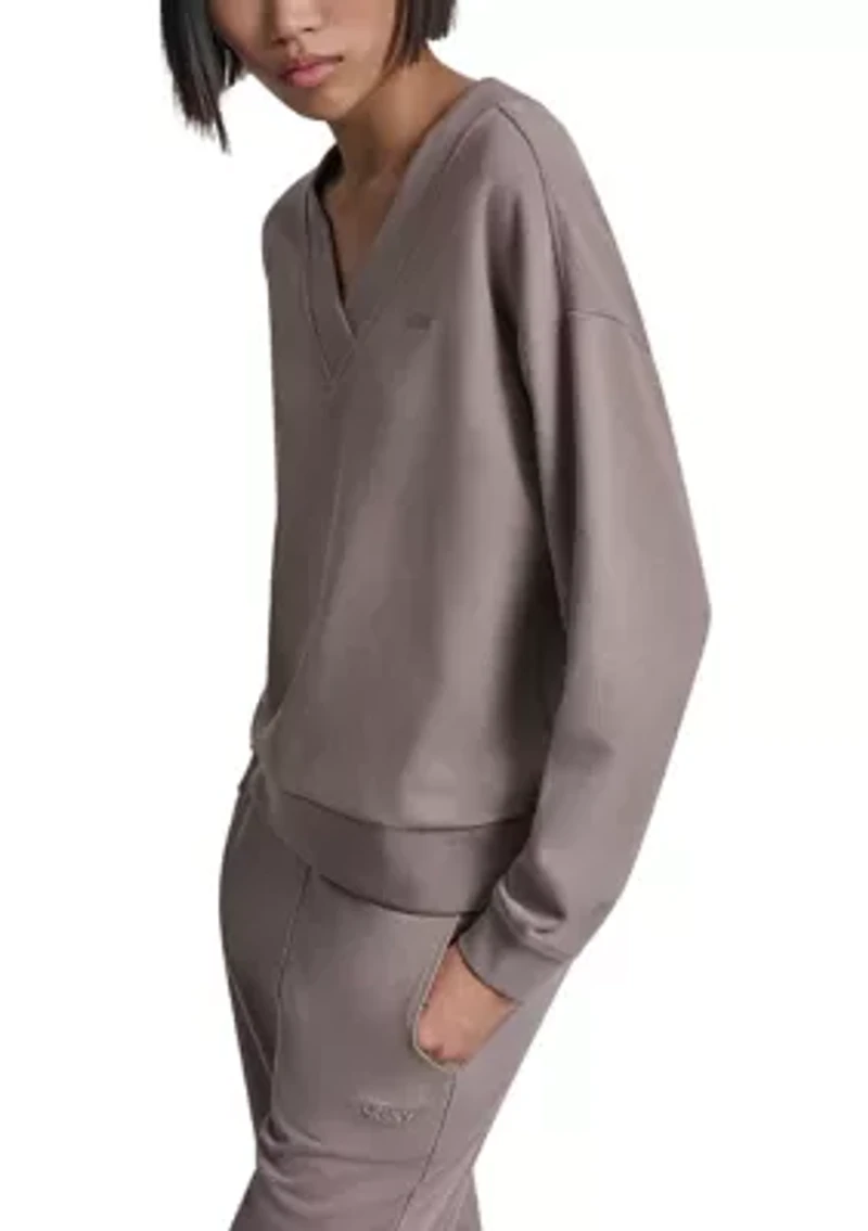 Women's Embroidered Logo V-Neck Sweatshirt