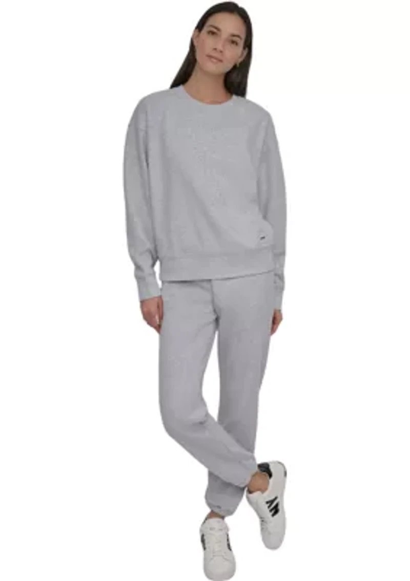 Tonal Logo Patch Crew Neck Drop Shoulder Pullover