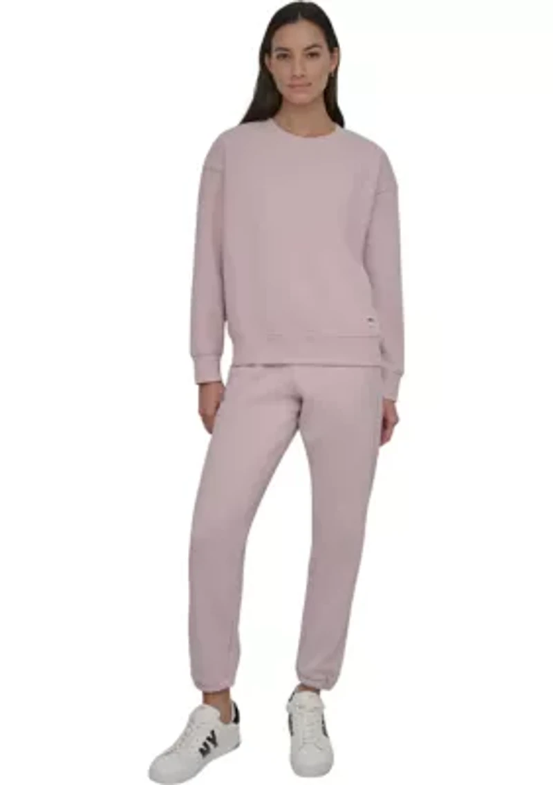 Tonal Logo Patch Crew Neck Drop Shoulder Pullover