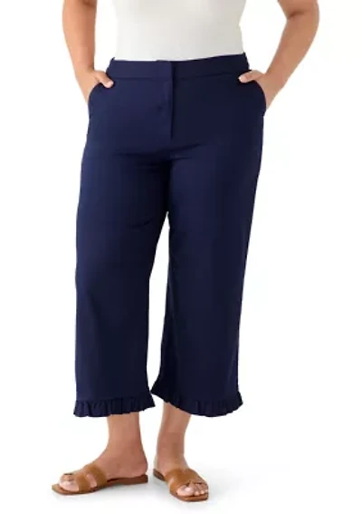 Plus Wide Leg Ruffle Hem Pants