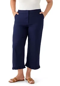 Plus Wide Leg Ruffle Hem Pants