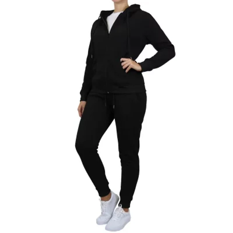 Galaxy By Harvic Women's Loose Fit Fleece-Lined Full Zip Up Hoodie & Jogger 2-Piece Set