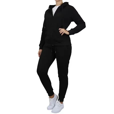 Galaxy By Harvic Women's Loose Fit Fleece-Lined Full Zip Up Hoodie & Jogger 2-Piece Set