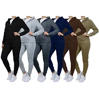 Galaxy By Harvic Women's Loose Fit Fleece-Lined Full Zip Up Hoodie & Jogger 2-Piece Set