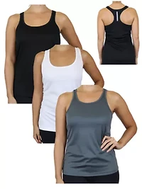 Galaxy By Harvic Women's Moisture Wicking Racerback Tank-3 Pack