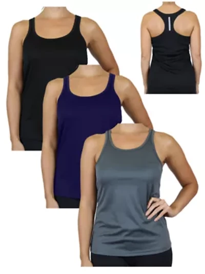 Galaxy By Harvic Women's Moisture Wicking Racerback Tank-3 Pack