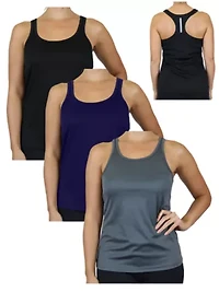 Galaxy By Harvic Women's Moisture Wicking Racerback Tank-3 Pack