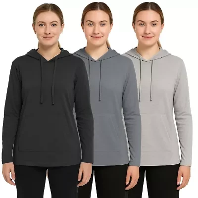 Blue Ice Women's Loose Fit Cotton Lightweight Casual Pullover Drawstring Hoodie With Pocket-3 Pack