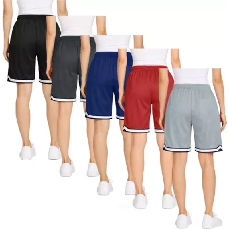 Jump Start Women's Loose Fit Premium Active Moisture Wicking Workout Mesh Shorts With Trim-5 Pack