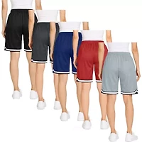 Jump Start Women's Loose Fit Premium Active Moisture Wicking Workout Mesh Shorts With Trim-5 Pack