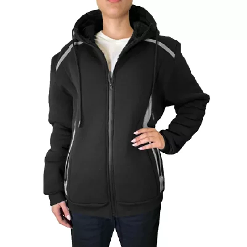 Blu Rock Women's Relaxed Fit Shearling Fleece Lined Reflective Tech Full Zip Hoodie