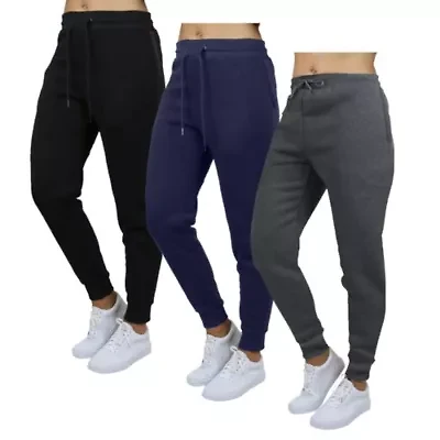 Blue Ice Women's Loose  Fit Heavyweight Classic Fleece Jogger Sweatpants With Zipper Side Pockets- 3 Pack