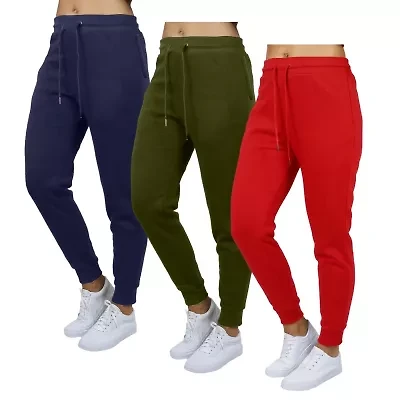 Blue Ice Women's Loose  Fit Heavyweight Classic Fleece Jogger Sweatpants With Zipper Side Pockets- 3 Pack