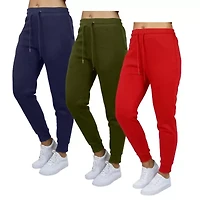 Blue Ice Women's Loose  Fit Heavyweight Classic Fleece Jogger Sweatpants With Zipper Side Pockets- 3 Pack