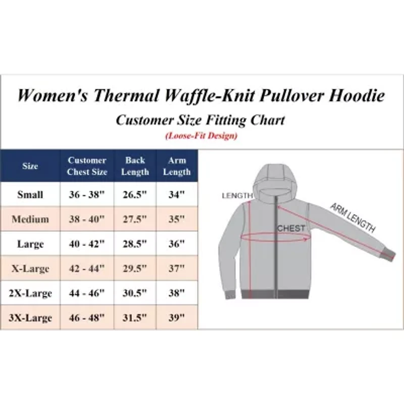 Blue Ice Womeen's Loose Fit Waffle Knit Thermal Pullover Hoodie -3 Pack