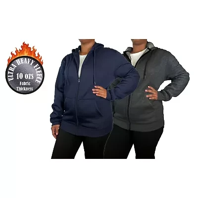 Blue Ice Women's Loose Fit Super Heavyweight Fleece Lined Full-Zip Hoodie-2 Pack