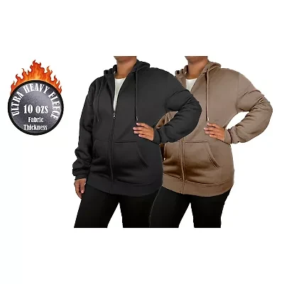 Blue Ice Women's Loose Fit Super Heavyweight Fleece Lined Full-Zip Hoodie-2 Pack
