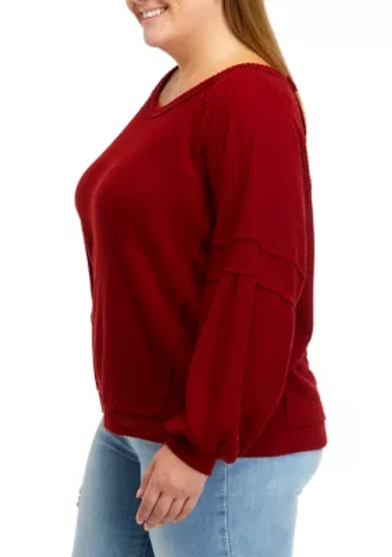 Plus Long Sleeve Waffle Knit Top