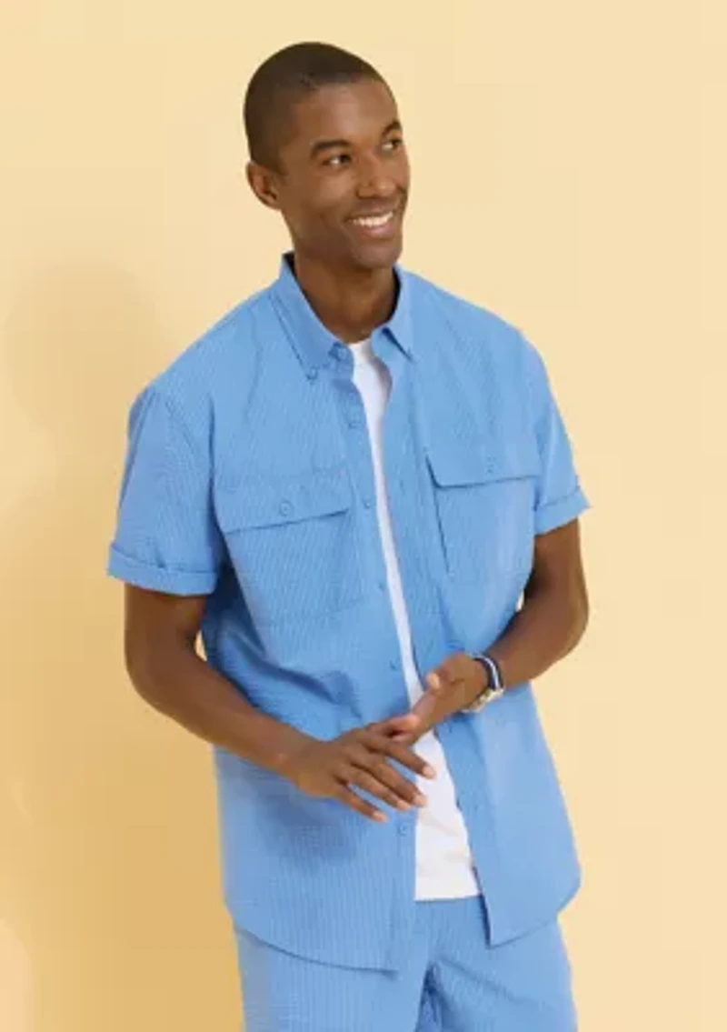 Sewing Down South x Crown & Ivy™ Dockside Short Sleeve Seersucker Fishing Shirt