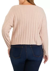 Plus Long Sleeve Ribbed V-Neck Sweater with Stripes