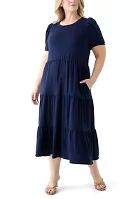 Plus Short Sleeve Baby Terry Tiered Maxi Dress