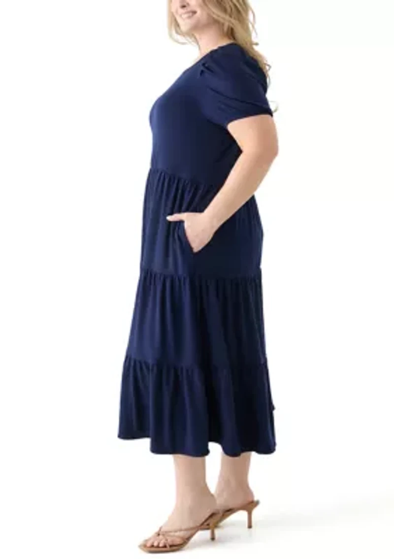Plus Short Sleeve Baby Terry Tiered Maxi Dress