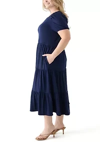 Plus Short Sleeve Baby Terry Tiered Maxi Dress