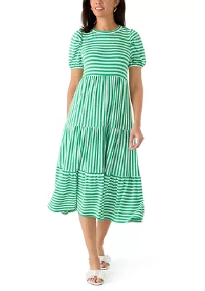 Women's Puff Sleeve Striped Midi Dress