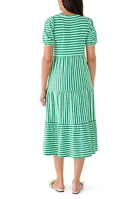 Women's Puff Sleeve Striped Midi Dress