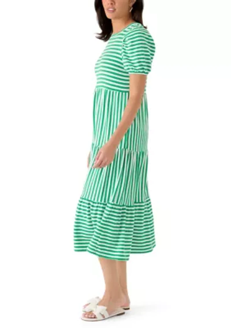 Women's Puff Sleeve Striped Midi Dress